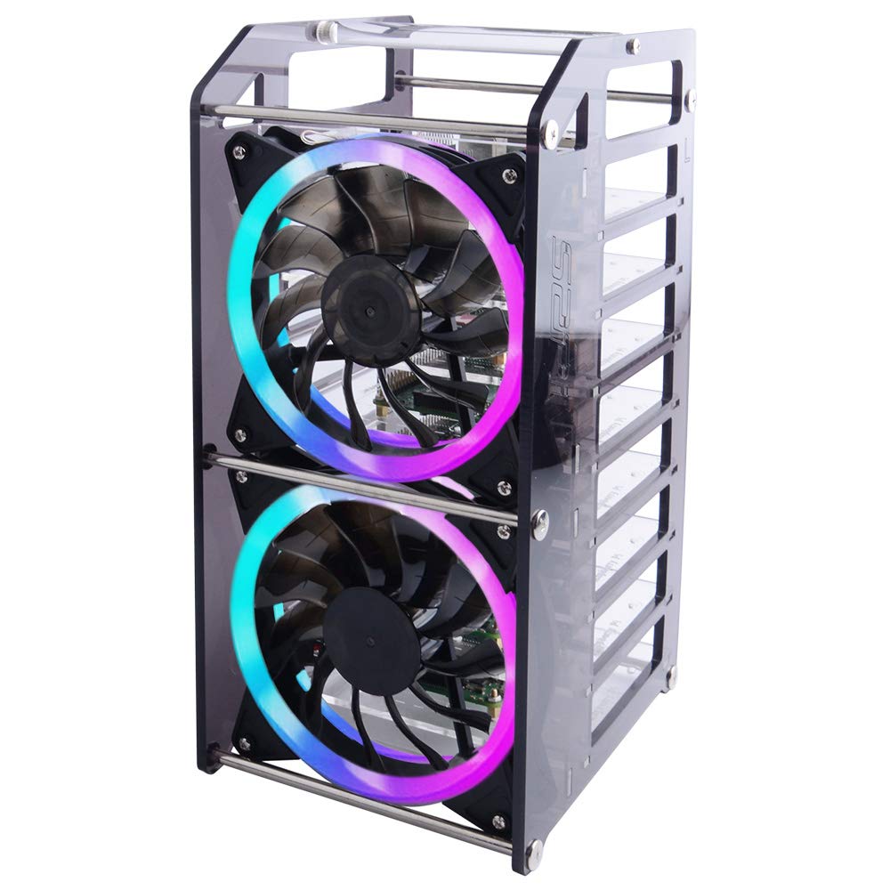 GeeekPi Cluster Case for Raspberry Pi - Stackable 8-Layer Rack With 120mm RGB LED 5V Cooling Fan for Raspberry Pi 4B/3B+/3B/2B/B+ and Jetson Nano