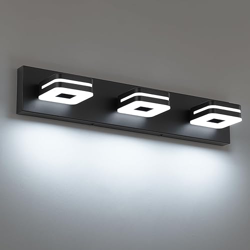 7Degobii Modern LED Bathroom Vanity Light Dimmable Matte Black 3-Light Fixture 18W 24" Wall Light Day Light 5500K 110V AC