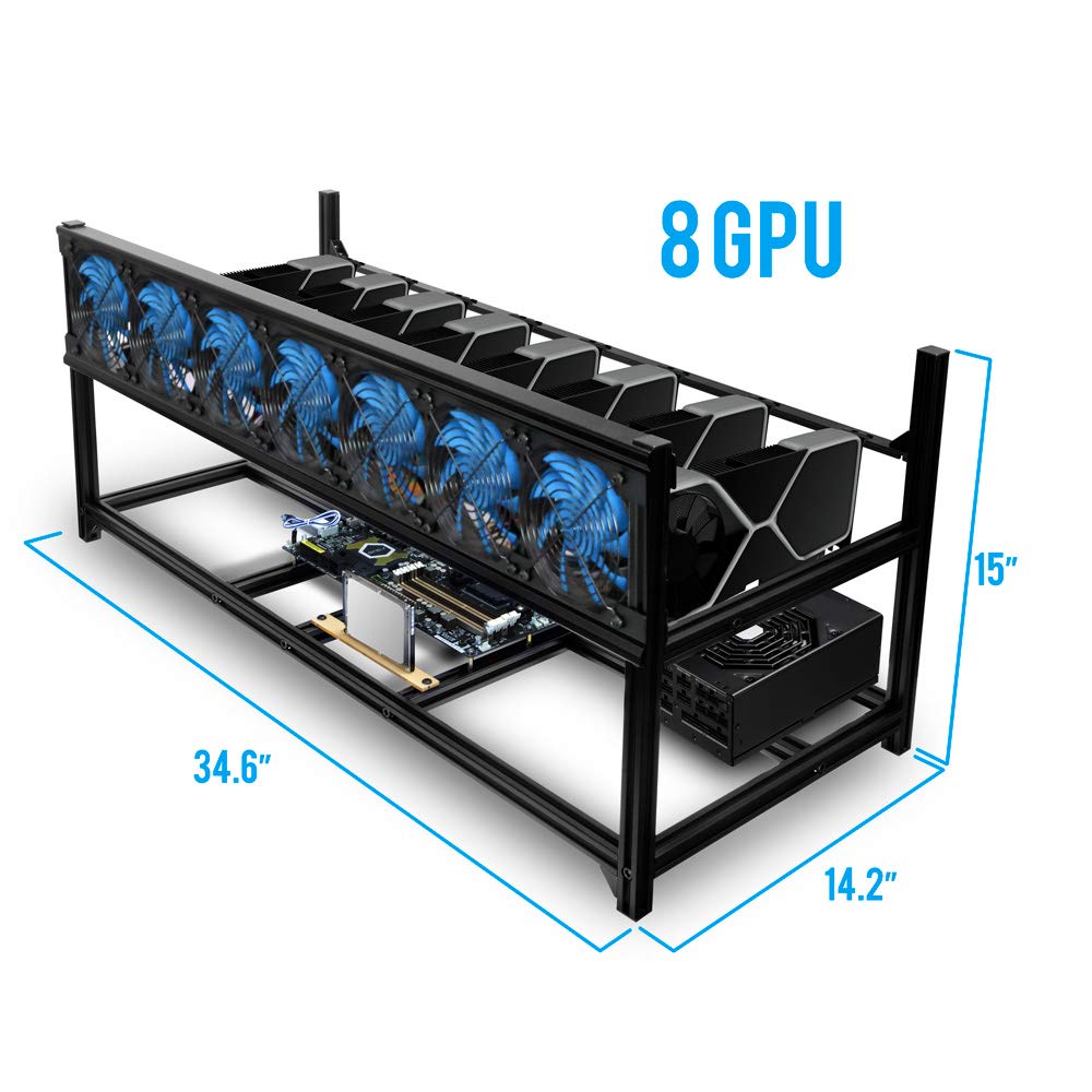 Kingwin 8 GPU Miner Rig Case Frame - Premium Stackable Aluminum Mining Rig Enclosure for Efficient Crypto Mining, Test Bench PC Case
