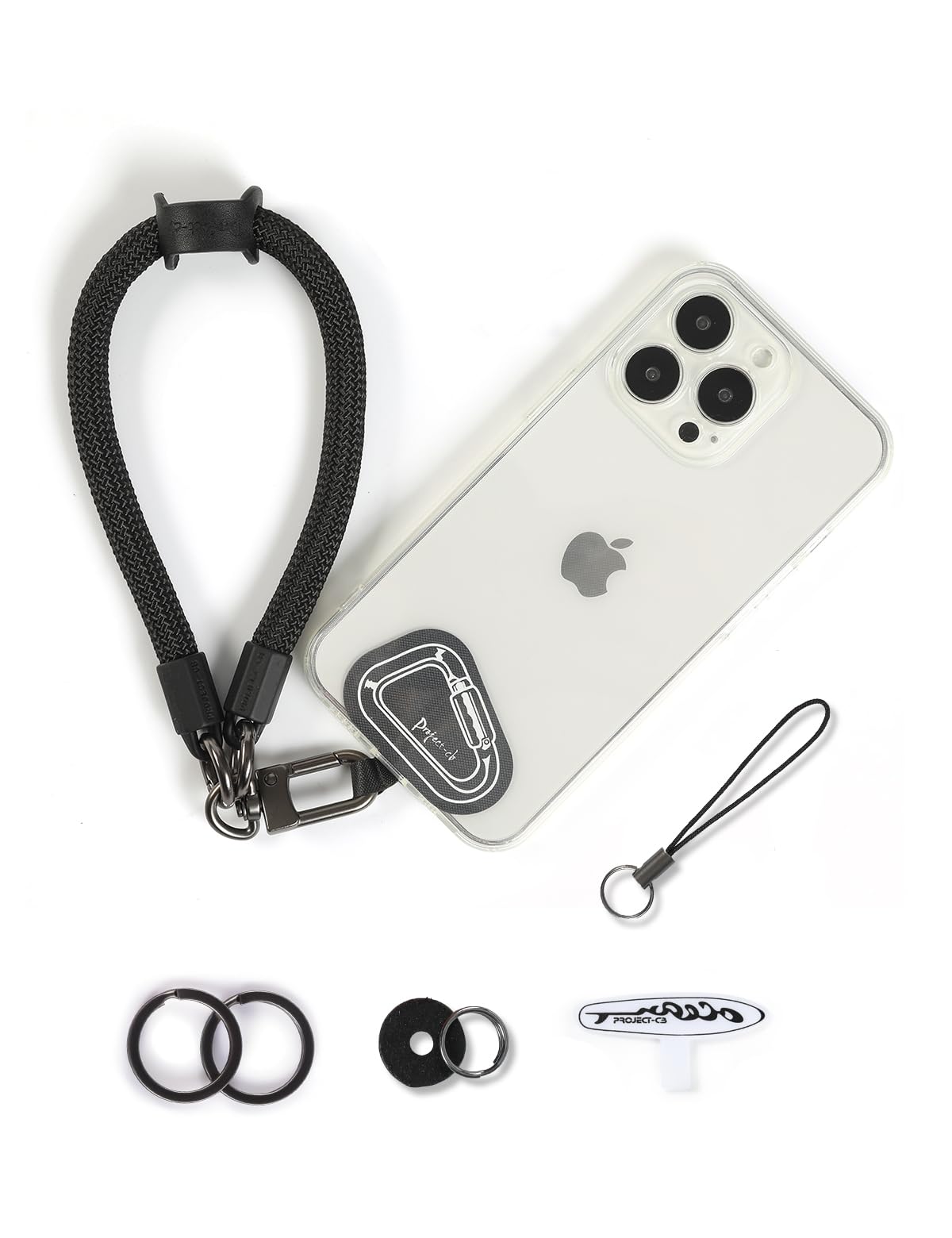project-cb Hand Wrist Phone Strap,Phone Lanyard Patch ×2,Cell Phone Case Holder,Wristlet Strap for Key,AirPods,Camera (Black, 12inch)