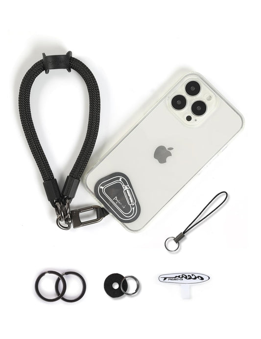 project-cb Hand Wrist Phone Strap,Phone Lanyard Patch ×2,Cell Phone Case Holder,Wristlet Strap for Key,AirPods,Camera (Black, 12inch)