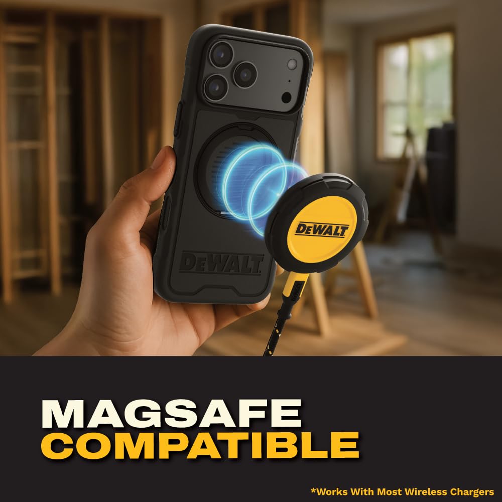 DEWALT Compatible iPhone 17 Air Magnetic Case with Stand, Rugged Shockproof Cover w/ 360° Rotatable Ring Holder, Compatible with MagSafe iPhone 17 Air