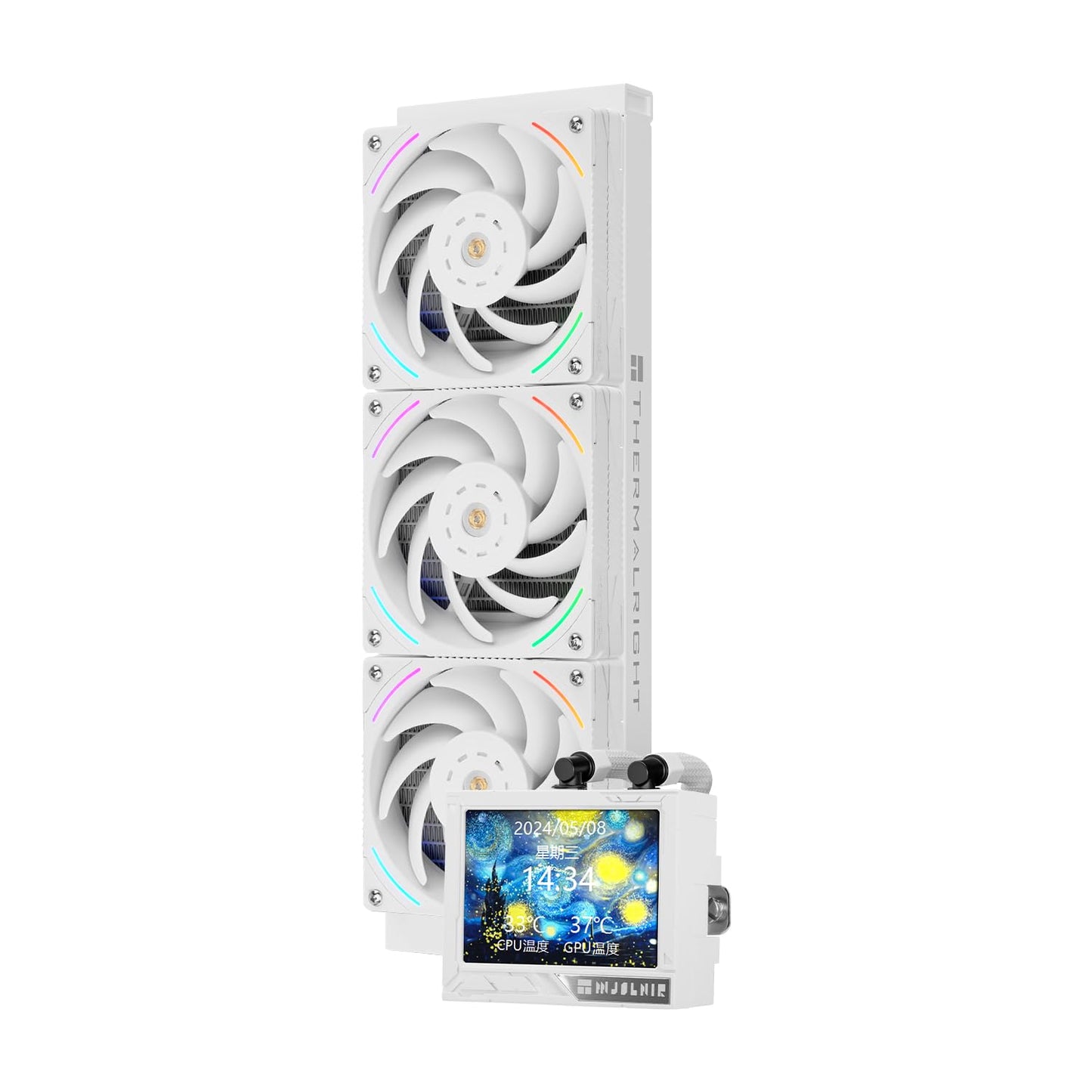 Thermalright Mjolnir Vision 360 ARGB White AIO CPU Liquid Cooler,IPS LCD Screen with 320 * 240 Resolution,for AM4/AM5 and LGA1700/1851,’3.5
