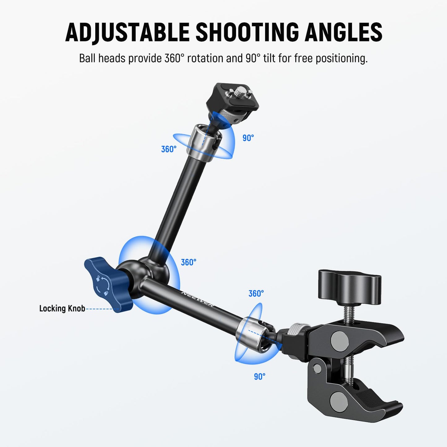 Neewer 11" Articulating Magic Arm Clamp Mount with Super Clamp, Camera Monitor Mount with 1/4" 3/8" ARRI Locating Pins & Holes for DSLR Action Camera