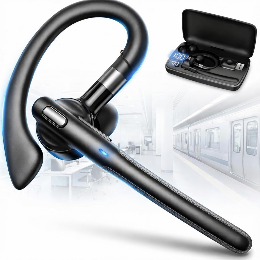 WADANI Bluetooth Wireless Earpiece with USB Adapter for PC, Dual-Mic Noise Reduction, 500mAh Charging Case, Bluetooth 6.1 Stable Connection, LED