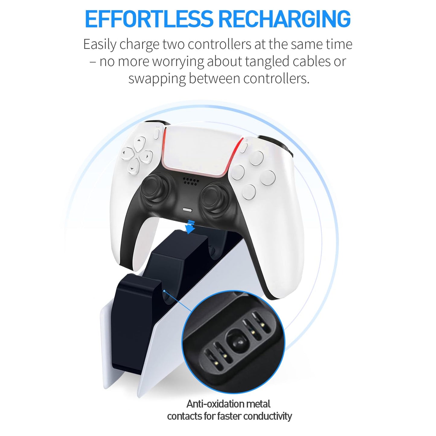 PS5 Controller Charger - Charge 2 Controllers to 90% in 50 Mins - No Annoying Lights - Click in Design Dual Fast Charging Stand Dock Station Holder