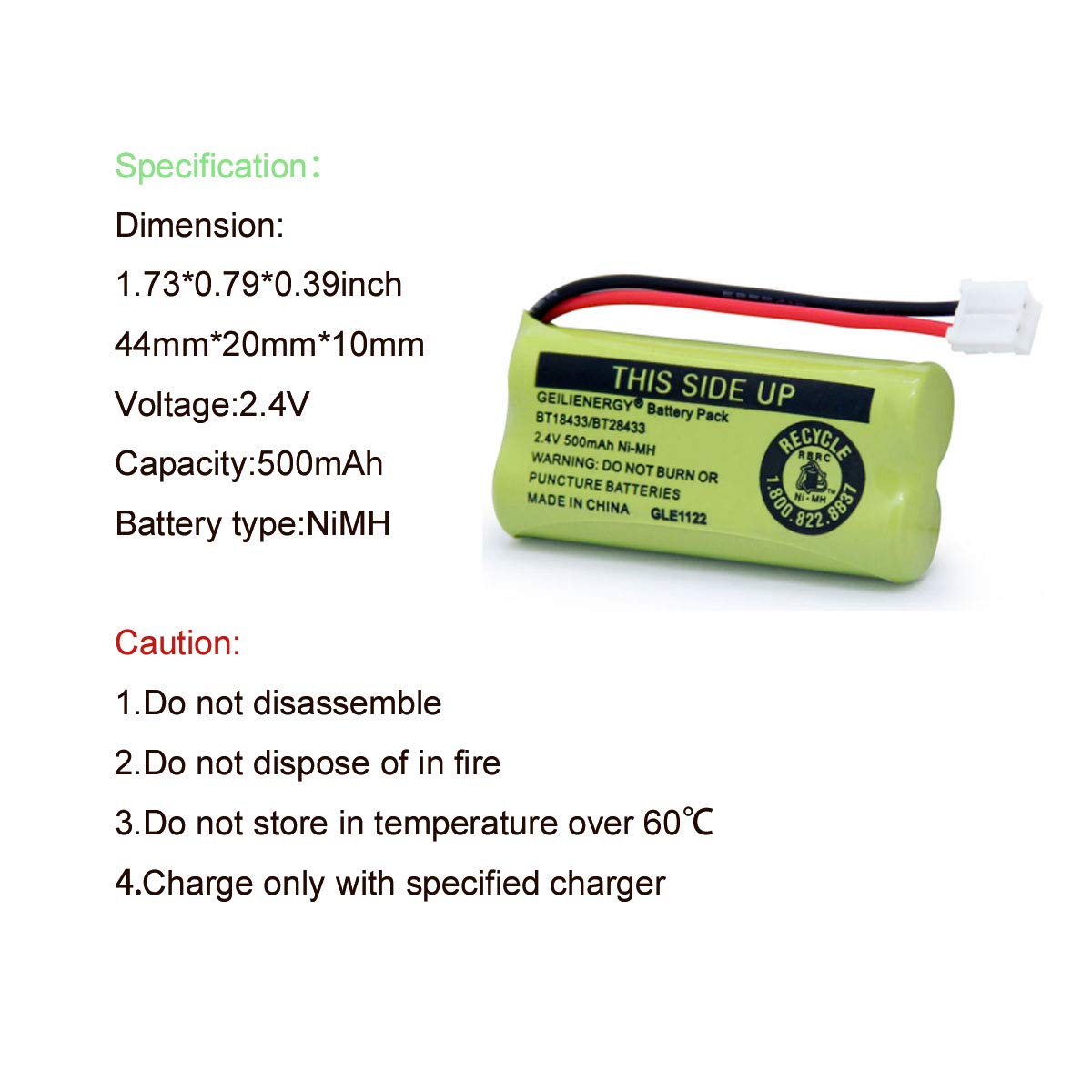 GEILIENERGY BT18433 BT28433 BT184342 BT284342 BT1011 BT-1011 Replacement Battery Compatible with Cordless Phone CS6209 CS6219 CS6229 DS6151