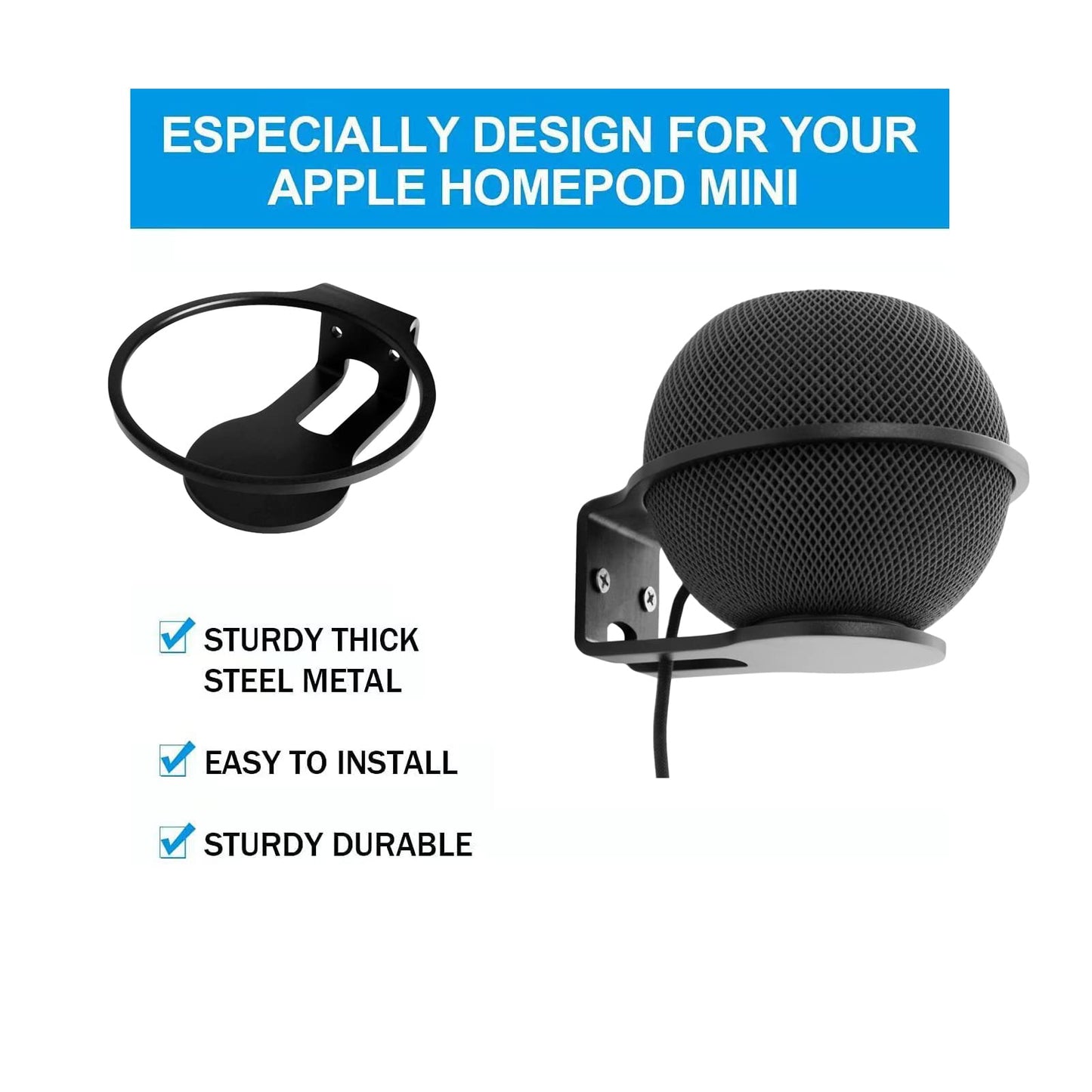 Hounyoln 2 PCS Wall Mount for HomePod Mini, Mini Speaker Wall-Mounted Sturdy Metal Mount (bk+bk)