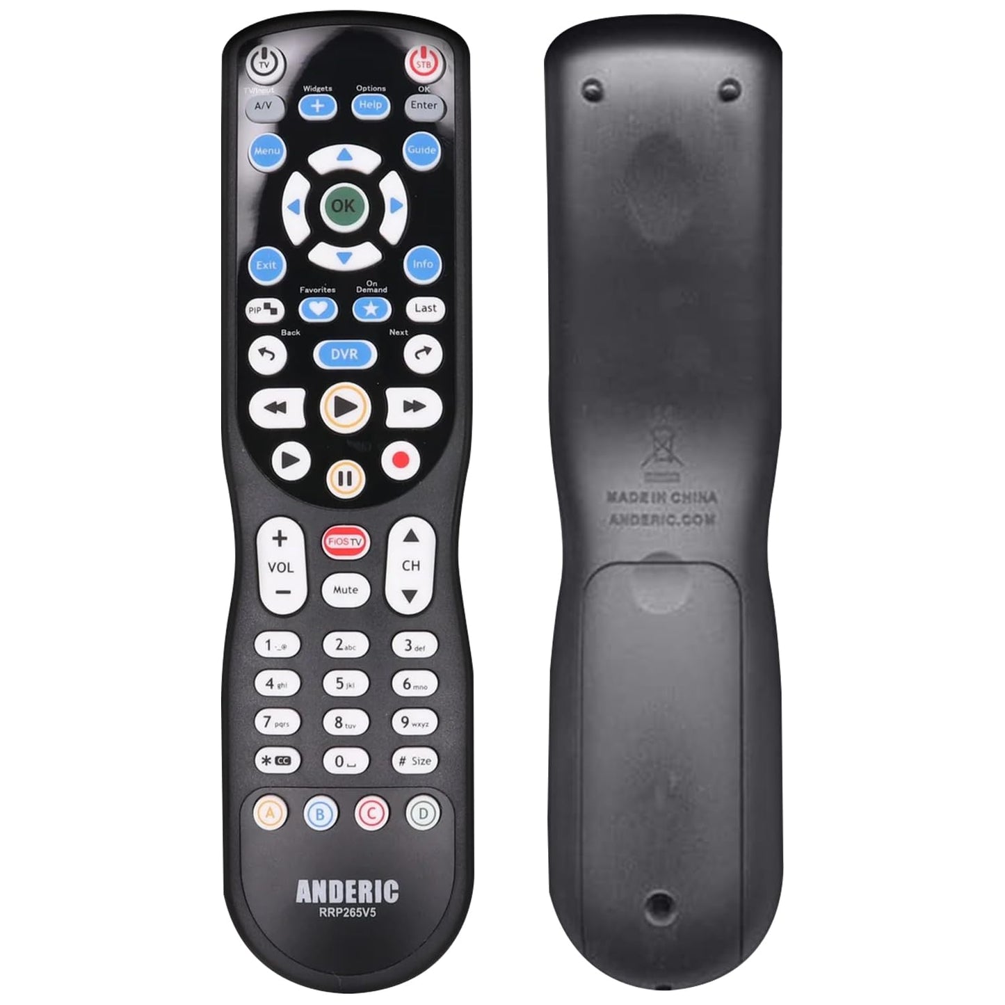 ANDERIC RRP265V5 Replacement Remote Control Compatible with Verizon FiOS 2-Device, Version 2/3/4/5 RC2655007/01, Work with All FiOS Systems and Set