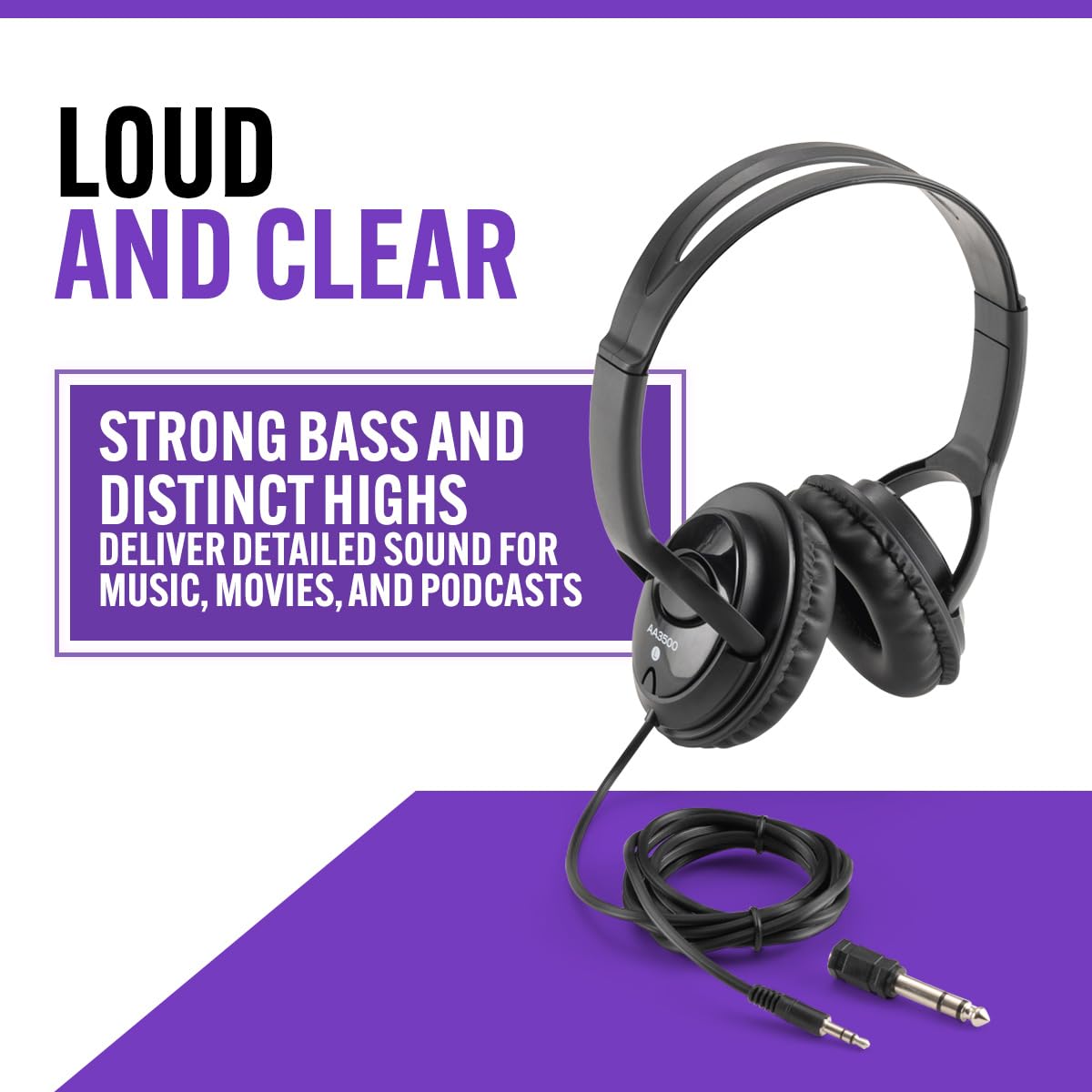 On-Stage AA3500 Wired Headphones (Closed-Back Padded Ear Cups, Adjustable Headband, Built-In 6' Cable with 1/8″ jack and 1/4″Adapter, 40 mm, 32 Ohm…