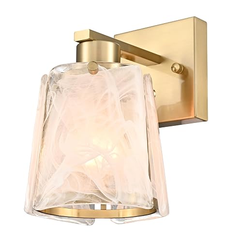 DAYCENT Small Modern Gold Wall Sconce with Glass Shade 1-Light Hardwired Brass Sconces Lighting Bell-Shaped Wall Light Fixtures for Bedroom Hallway