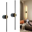 JOOSENLUX Battery Operated Wall Sconces Set of 2 - Gold & Black LED Wall Light, Dimmable, Remote?Control, Adjustable Arm, Cordless Aluminum Modern Art
