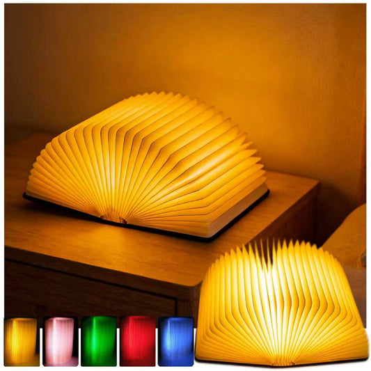 EVAFAN Wooden Book Lamp, 5.5inch Folding Book Light 5 Color Book Light Portable USB Rechargeable Night Light for Gift Light, Home Decor, Birthday