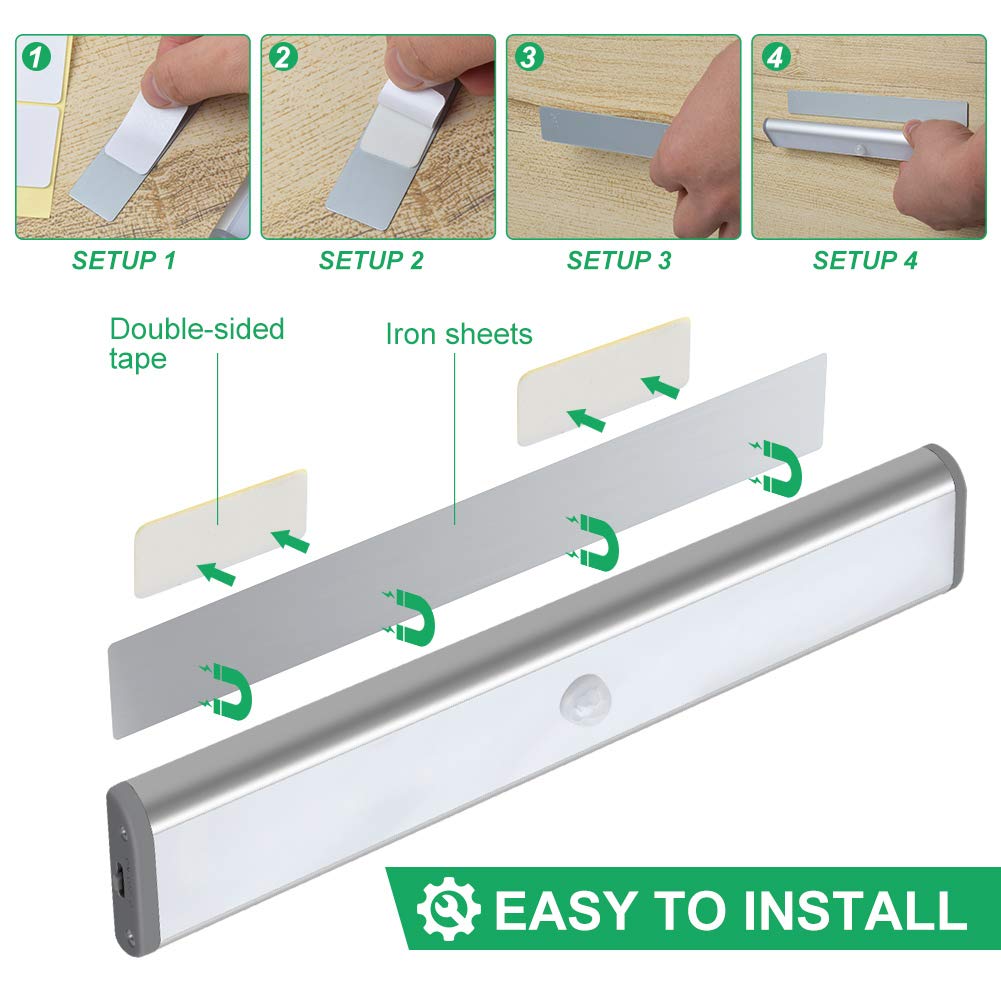 LEPOTEC LED Kitchen Lights Under Cabinet,Wireless Motion Sensor Led Light Rechargeable Cabinet Lights Battery Operated, Under Counter Lighting