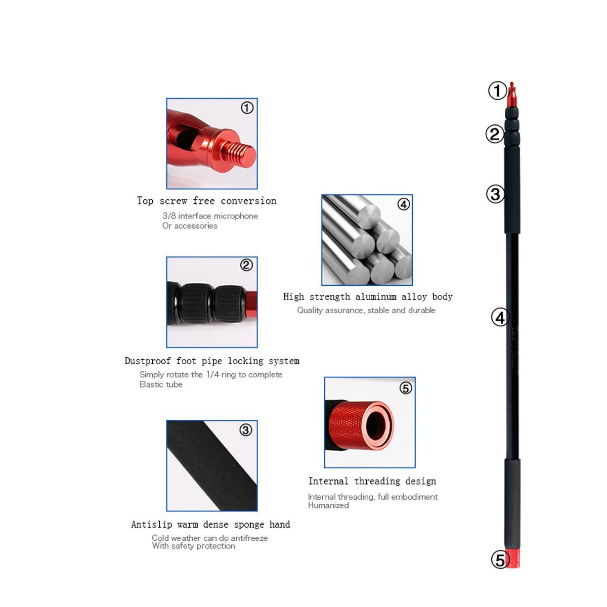 Nicama 11.5 ft Professional Handheld Boom pole for Shotgun Microphones,Lightweight, Easy Twist Locks,Padded Handle