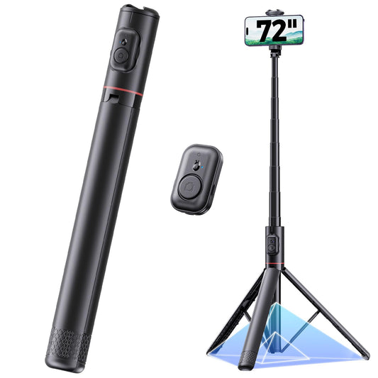 72" Phone Tripod Selfie Stick, Extendable Tripod for iPhone with Remote, Portable Cell Phone Tripod Stand for Video Recording All-in-1 Travel