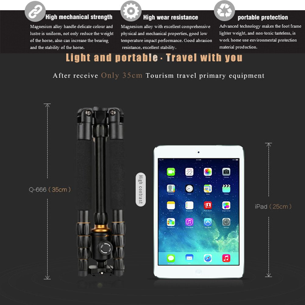 QZSD Q-666 Portable Aluminum Tripod Monopod With Q-02 360 Degree Swivel Fluid Ball Head Compact Travel for DSLR Digital Camera and Camcorder Nikon
