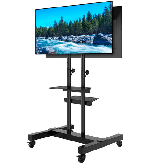 TAVR Dual Mobile TV Stand Rolling TV Cart Floor Stand with 2 TV Brackets on Locking Wheel Height Adjustable Shelf for 32-70 inch Flat/Curved Screen