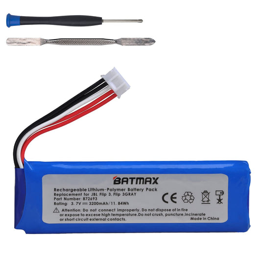 Batmax High Capacity 3200mAh Battery + Tools for JBL Flip 3 JBLFLIP3GRAY Portable Bluetooth Speaker fits JBL GSP872693,P763098 03