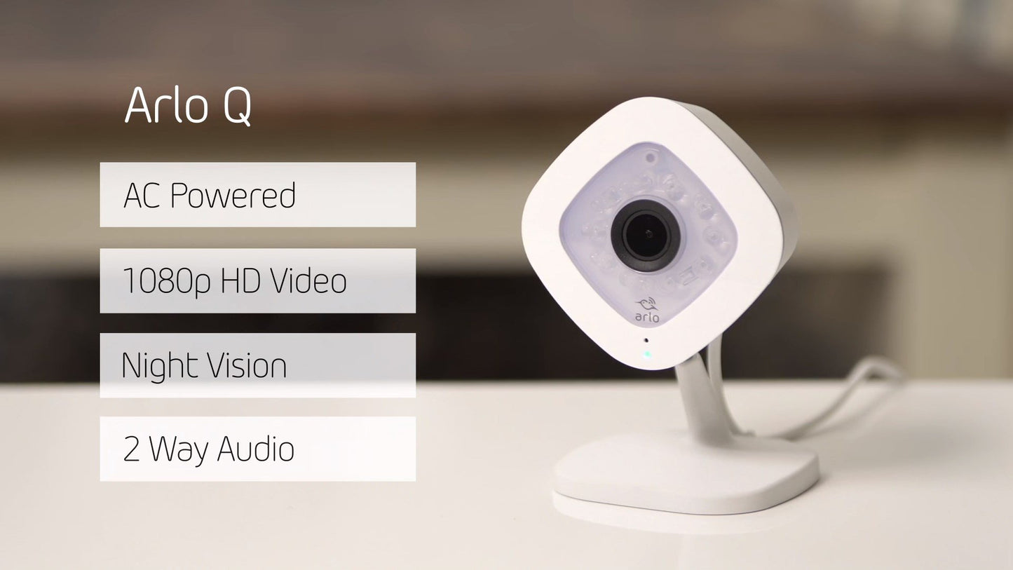 Arlo (VMC3040-100NAS) Q - Wired, 1080p HD Security Camera | Night Vision, Indoor Only, 2-Way Audio | Cloud Storage Included | Works with Alexa