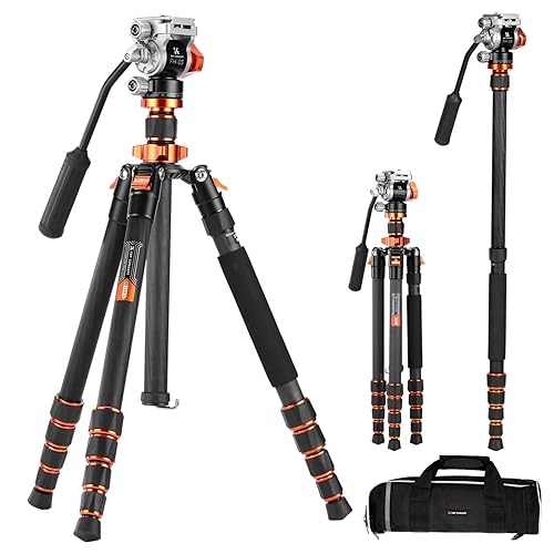 K&F CONCEPT Tripod for Camera?68'' Carbon Fiber Tripod with Fluid Head Max Load 11lb, Lightweight DSLR Camera Tripods & Monopods for Canon Sony Nikon.