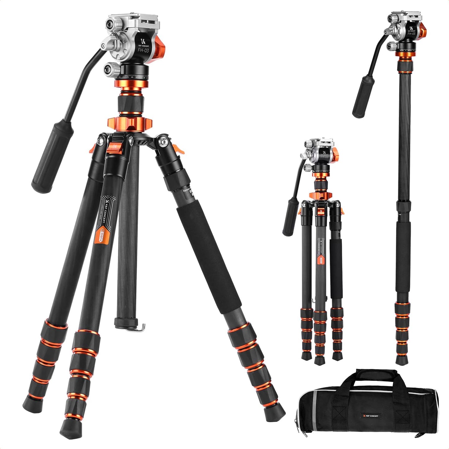 K&F CONCEPT Tripod for Camera?68'' Carbon Fiber Tripod with Fluid Head Max Load 11lb, Lightweight DSLR Camera Tripods & Monopods for Canon Sony Nikon.