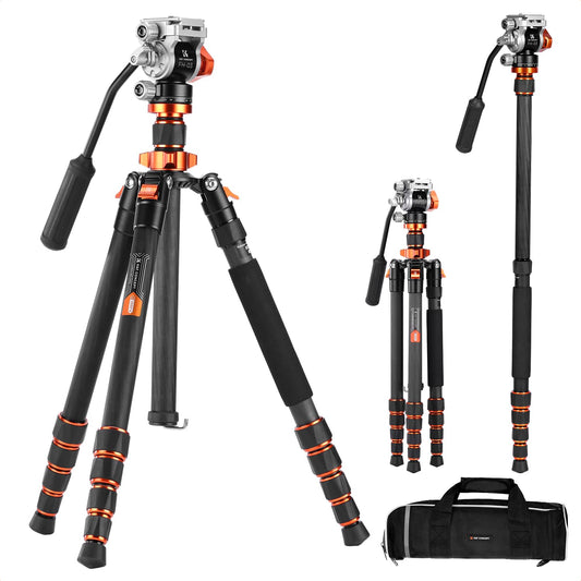 K&F CONCEPT Tripod for Camera?68'' Carbon Fiber Tripod with Fluid Head Max Load 11lb, Lightweight DSLR Camera Tripods & Monopods for Canon Sony Nikon.