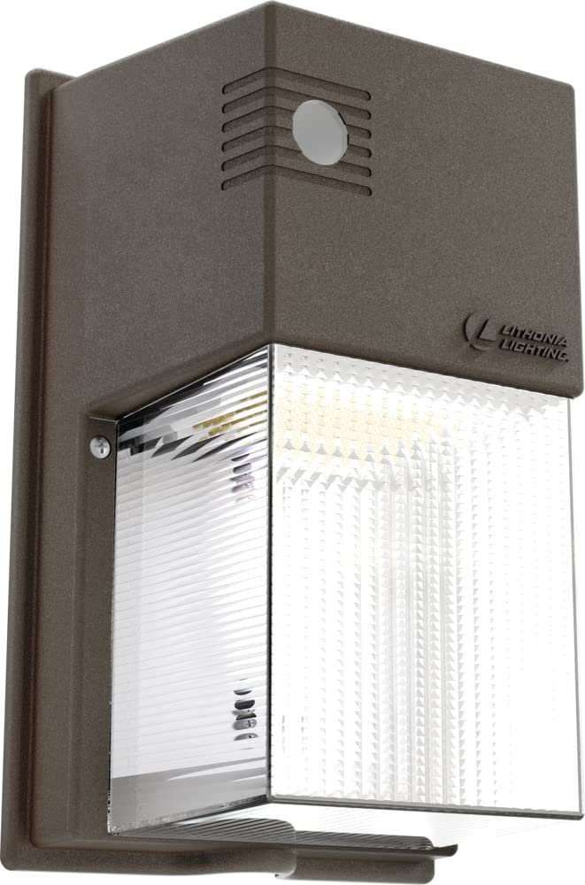 Lithonia Lighting 7" Mini LED Wall Pack Outdoor Light Fixture, 3-Way Selectable CCT 3000K/4000K/5000K, Adjustable Lumens, Dusk to Dawn Photocell