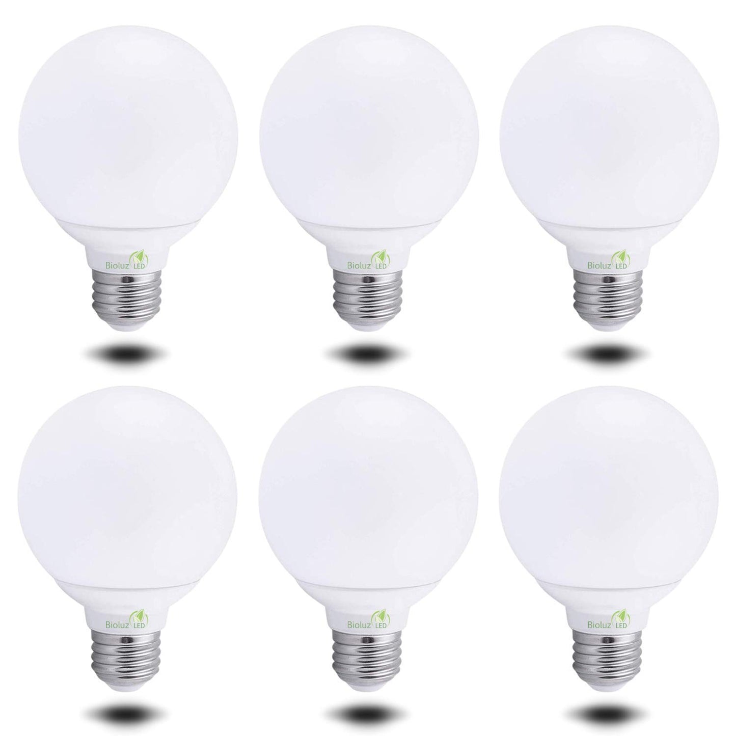 Bioluz LED G25 Globe Vanity Light Bulbs, 60W Equivalent, 2700K Warm White, 90 CRI, 450 Lumens, Dimmable, E26 Base - Bathroom Mirror Lighting 6 Pack