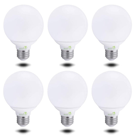 Bioluz LED G25 Globe Vanity Light Bulbs, 60W Equivalent, 2700K Warm White, 90 CRI, 450 Lumens, Dimmable, E26 Base - Bathroom Mirror Lighting 6 Pack