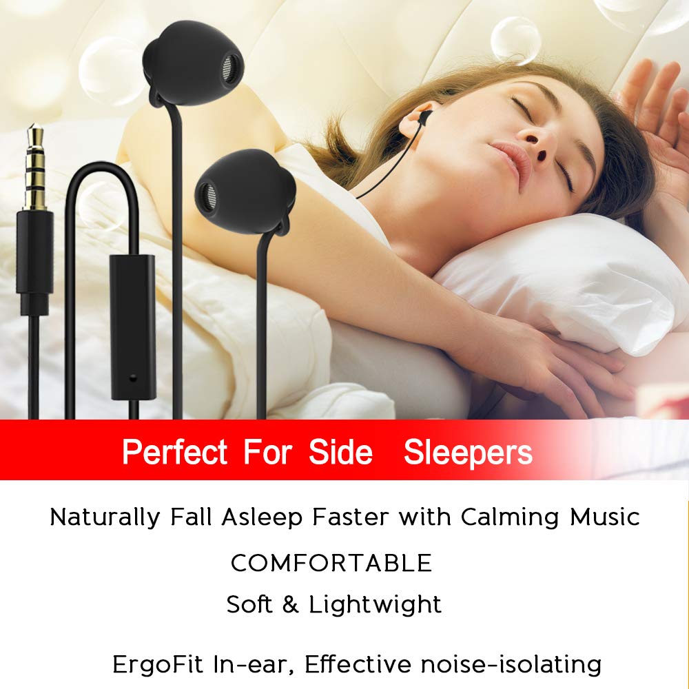 Ururtm Sleeping Headphones Earphones, Soft Comfortable Silicone Noise Isolating Earbuds with Mic Earplugs for Nighttime, Insomnia, Travel, Sport…