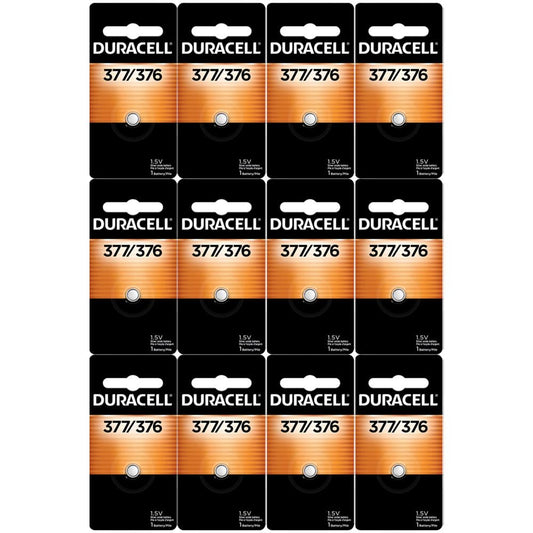 12-Pack Duracell 377 Batteries 1.5 Volt Silver Oxide Coin Button