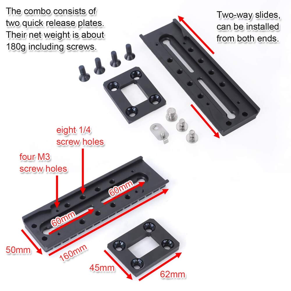 iShoot Camera Quick Release Plate Combo QR Mount Base QS-160-Combo Compatible with Manfrotto 500 Series 700 Series and Sachtler FSB 10T 8T 6T DV2 DV8