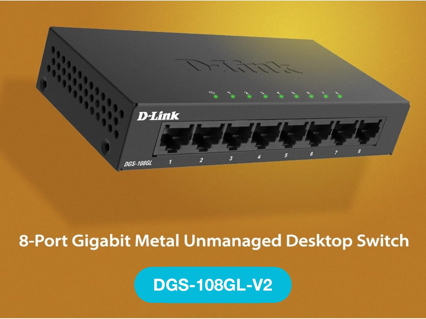 D-Link Ethernet Switch, 8 Port Gigabit Unmanaged Desktop Plug and Play Sturdy Metal Housing Fanless Design EEE (DGS-108GL-V2)