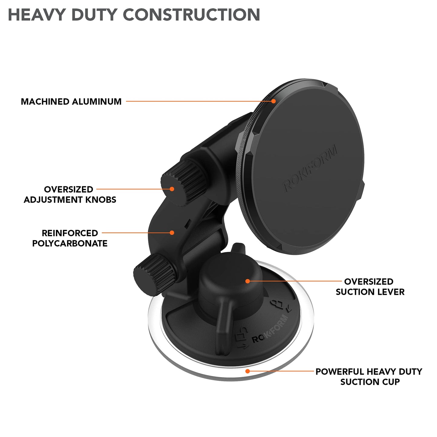 ROKFORM - Adjustable Magnetic Windshield Phone Holder, Compatible with MagSafe Phone Cases and Cases, Strong Suction Cup, 210° Tilt, 360° Rotation
