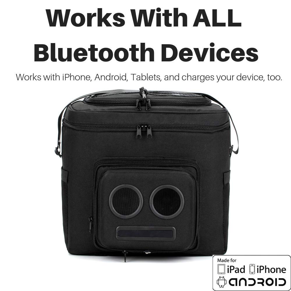 The #1 Cooler with Speakers on Amazon. 20-Watt Bluetooth Speakers for Parties/Festivals/Boat/Beach. Rechargeable, Works with iPhone & Android (Black)