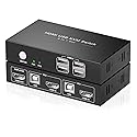 HDMI KVM Switch 1 Monitors 2 Computers, USB KVM Switches Sharing 4 USB, Support Wireless Keyboard and Mouse, Powered by USB, with 2 HDMI and 2 USB
