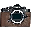 BMAOLLONGB ZF Camera Case, Handmade Genuine Real Leather Half Camera Case Bag Cover for Nikon ZF Camera Bottom Opening Version + Hand Strap (Coffee)