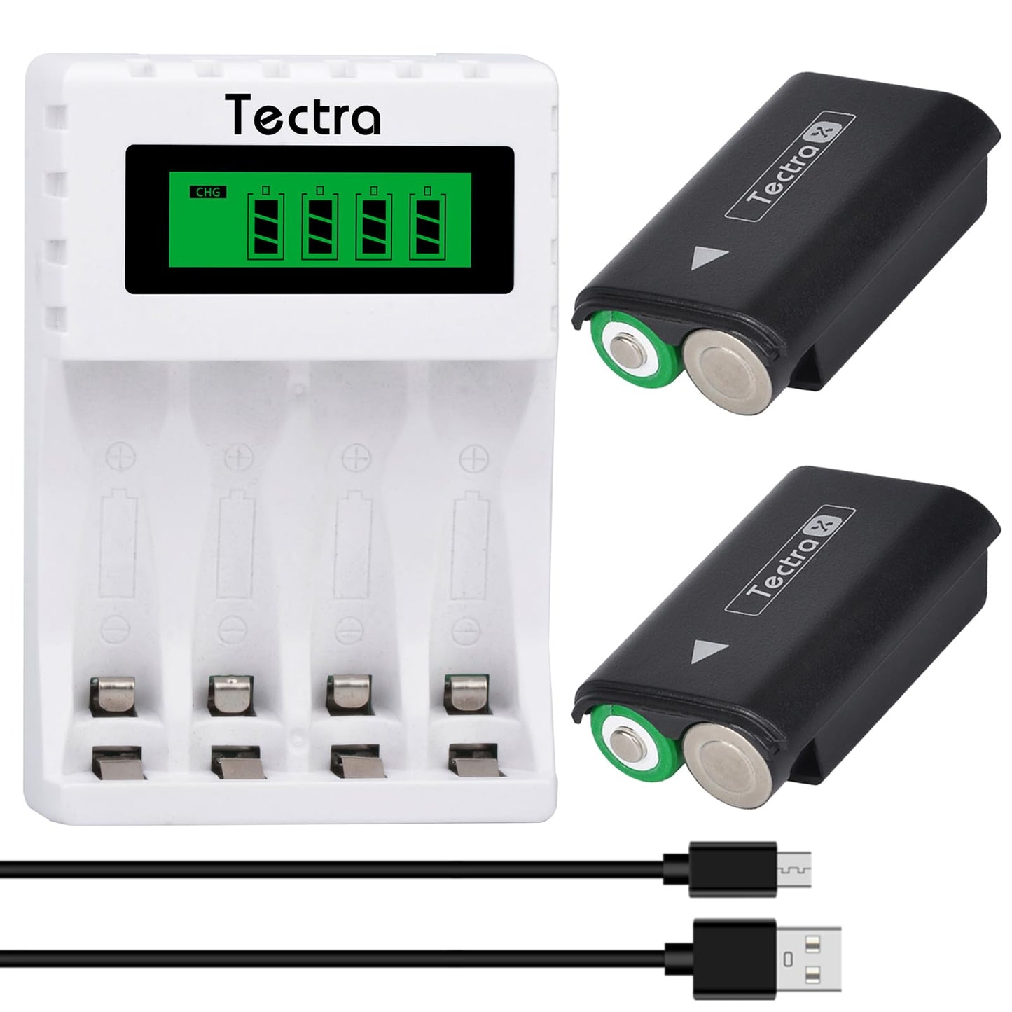 Tectra Replacement Battery for Xbox 360, 4pcs AA Ni-MH Rechargeable Battery Pack + LCD Charger with Battery Back Covers for Xbox 360 Wireless
