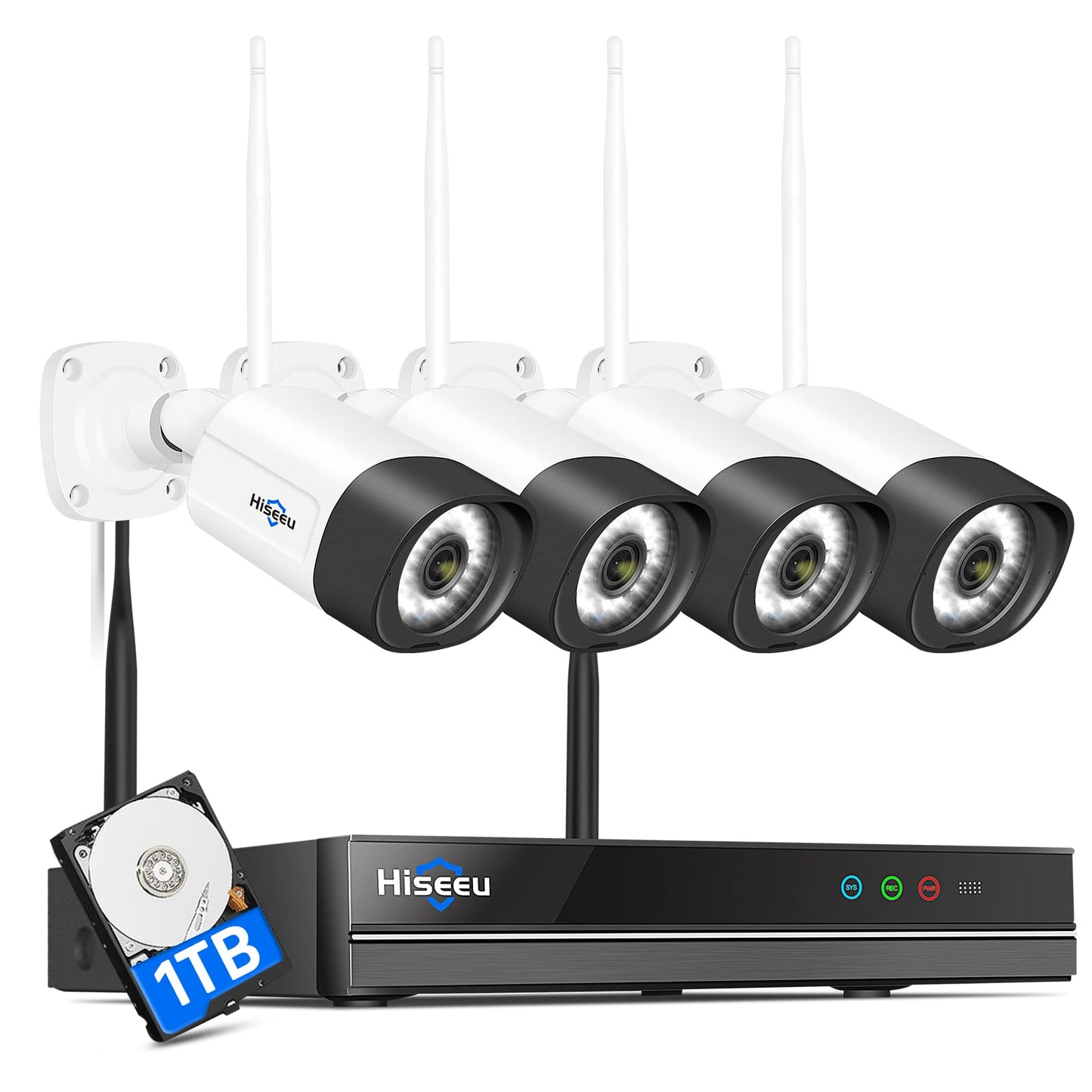 Hiseeu 2.5K 5MP WiFi Security Camera System Outdoor,Expandable 16CH 8MP NVR, 1TB HDD,Spotlight,2 Way Audio, IP66 Waterproof, Motion Alert, DC Power