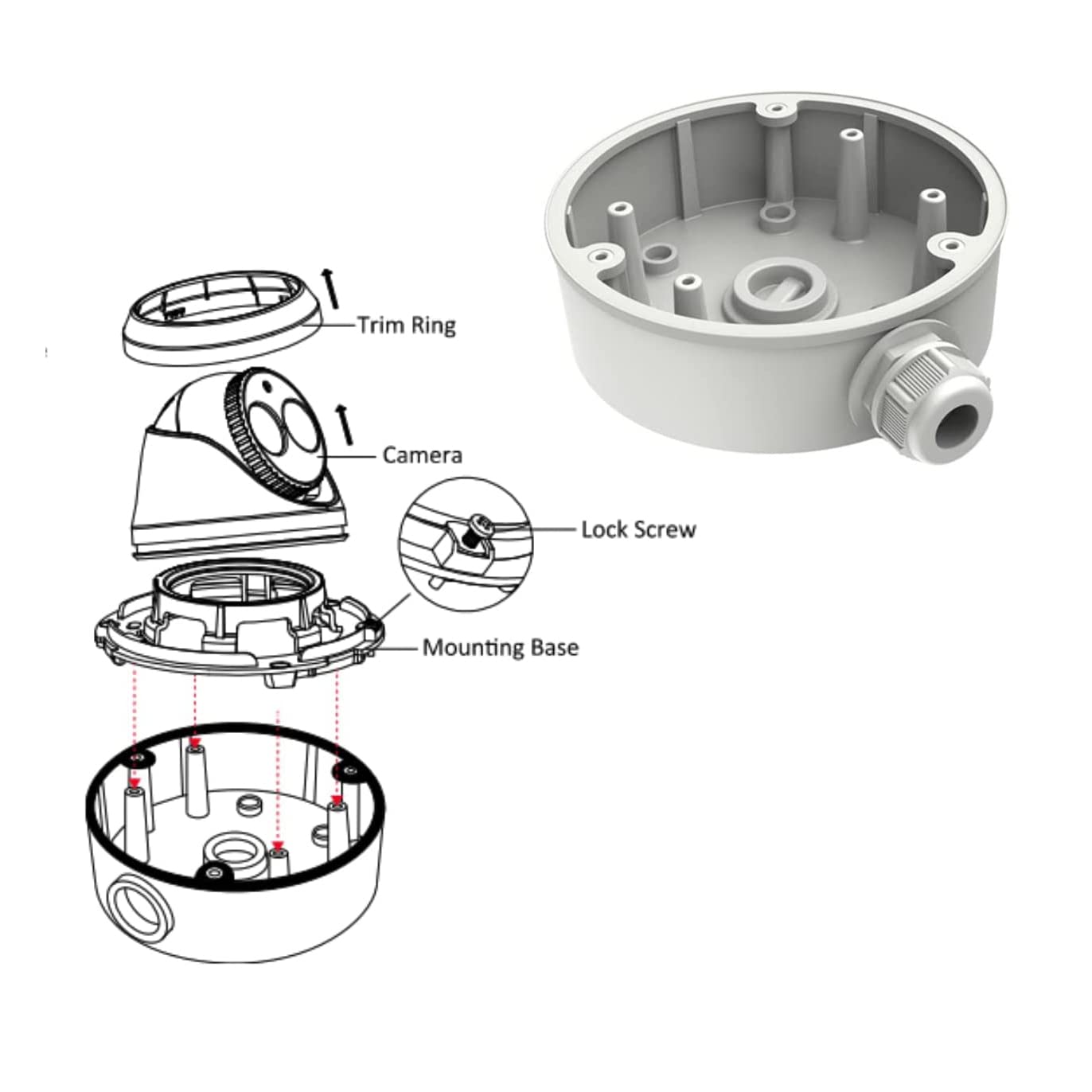 DS-1280ZJ-DM21 CB140PT Conduit Base, Junction Box Compatibale with Dome Cameras, White, Pack of 1