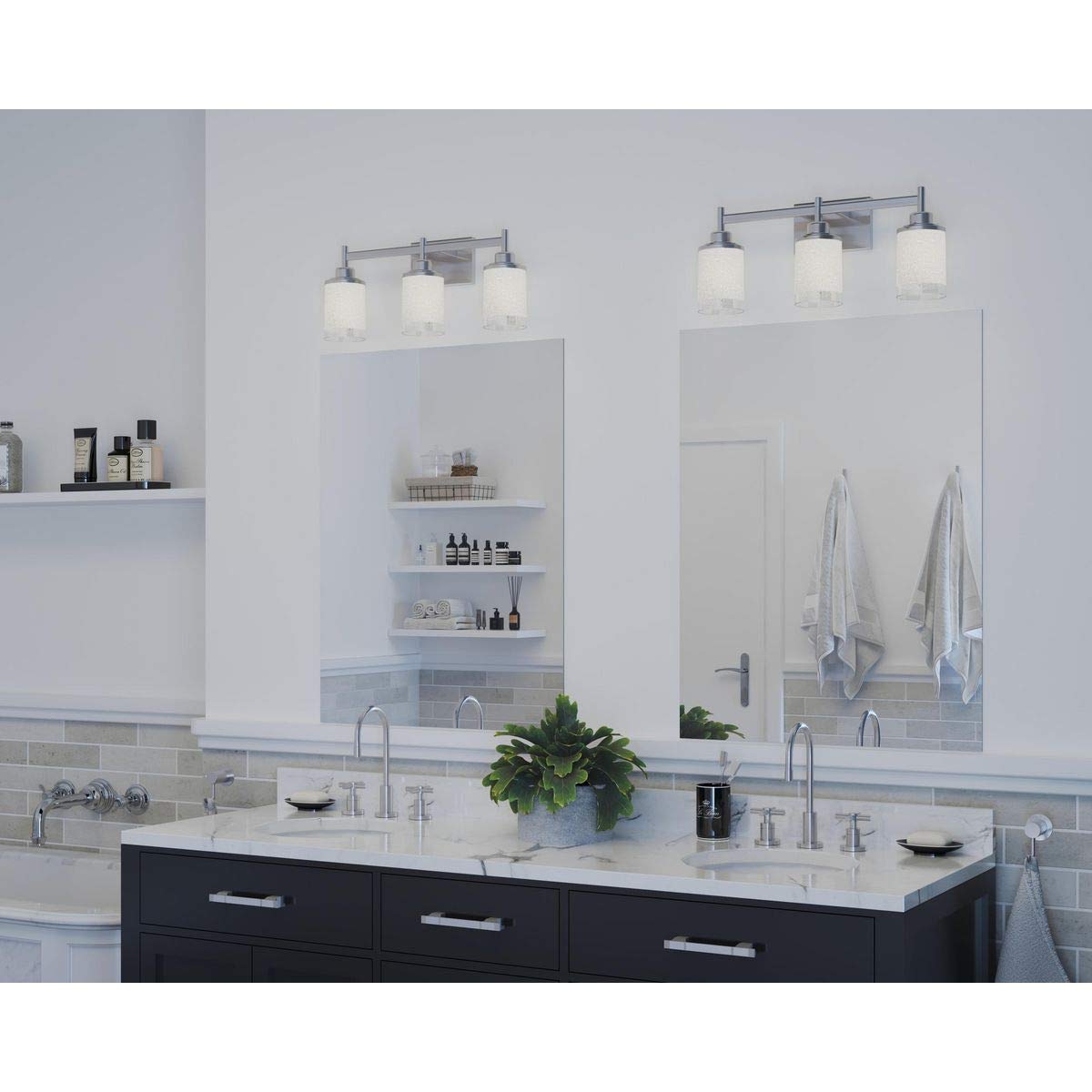 Progress Lighting Alexa Collection 3-Light Etched Linen with Clear Edge Glass Modern Bath Vanity Light Brushed Nickel