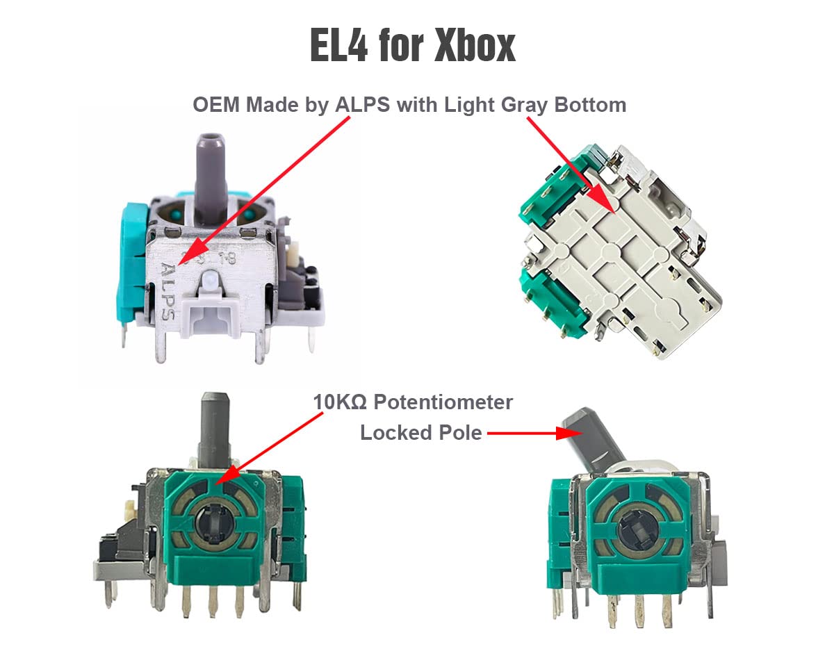 ElecGear 4x Replacement Joystick (EL4 ALPS) + 4x Drift Fix PCB for Xbox Controller, Analog Stick Controller Sensor Assembly Thumbstick Module for Xbox