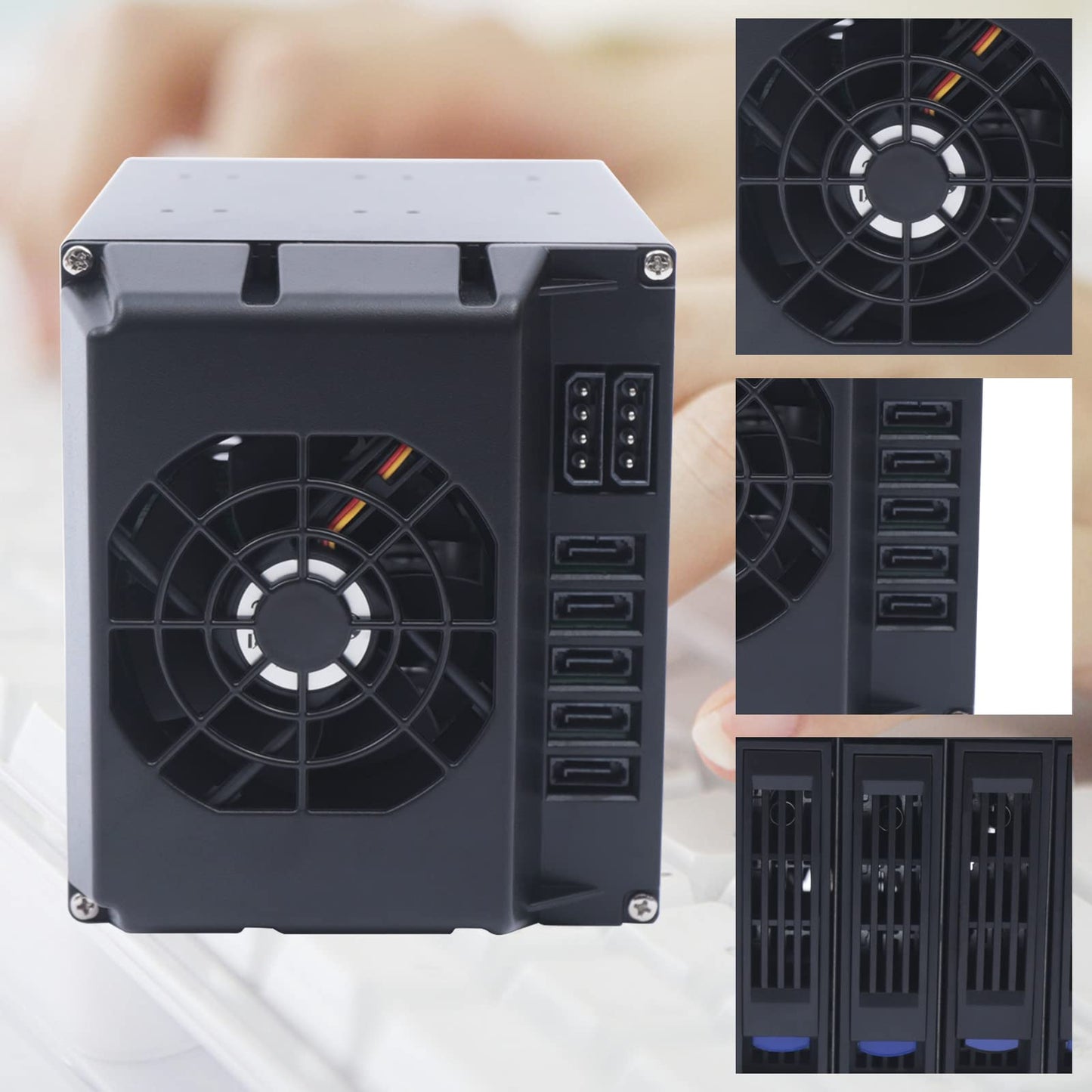 LYNICESHOP 5-Bay Mobile Rack Backplane, HDD Enclosure Hot Swap Cage 3 x 5.25 Drive Bays 5X SATA 3.5"/2.5" SAS, Aluminum Trayless Mobile Rack Backplane
