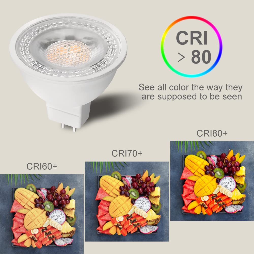 FTL MR16 LED 12V Low Voltage GU5.3 Bipin 50W Halogen Equivalent Bulb 3000K Warm White 5W 40 Degree Non Dimmable Spot Light for Track and Outdoor