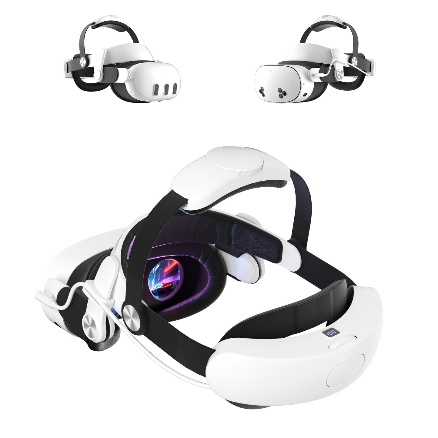 Head Strap for Oculus Meta Quest 3/3S with Battery, Adjustable VR Accessories with One-Click Fit, Rear Cushion Dial, 2-4H Playtime, VR Head Strap