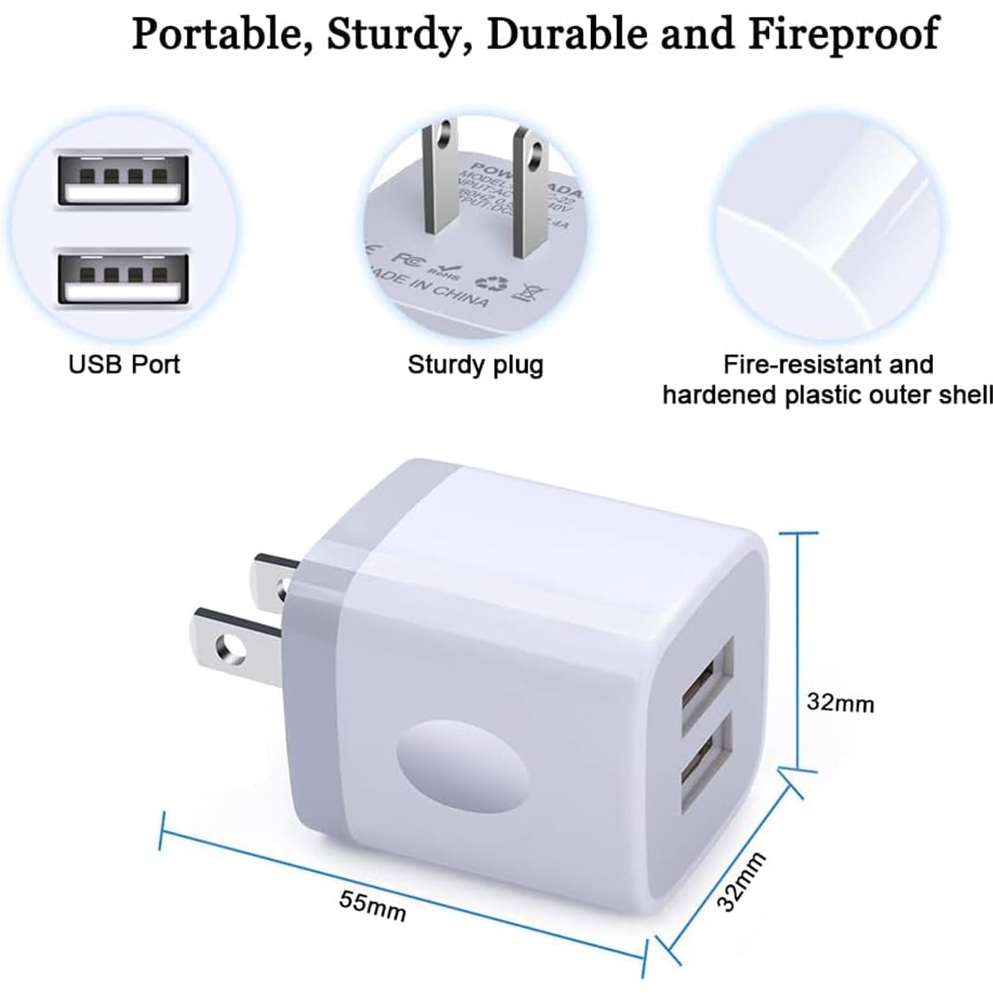 USB Wall Charger Adapter, FiveBox 5Pack 2.1Amp Fast Dual Port Wall USB Plug Charging Block Charger Brick Cube Box for iPhone 17 Air 16e 16 Pro Max 15