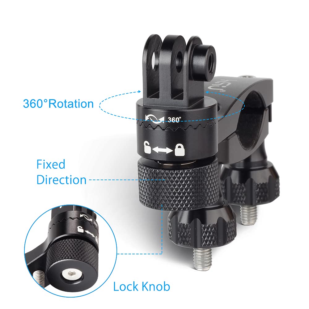 HSU Bike Handlebar Mount for GoPro, 360° Rotation Seat Post, 0.6-1.3inch Go Pro Motorcycle Mount Compatible with Hero 13/12/11/10/9/8/7/6, DJI Osmo