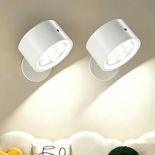 Cnlux LED Wall Lights 2 Pack, Dimmable Wireless Wall Sconces, Rechargeable Battery Operated Wall Sconce, 3 Color Temps, Remote ? Touch Control, 360°