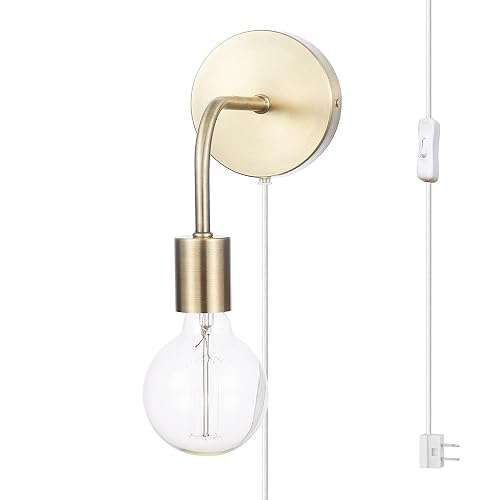 Globe Electric 52111 Holden 1-Light Long Arm Plug-in or Hardwire Wall Sconce, Matte Brass, Bulb Not Included